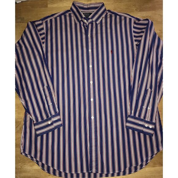 Polo Ralph Lauren Other - Polo Ralph‎ Lauren Long Sleeve Mens 18 XXL 2XL Red White Blue Regent ButtonUp